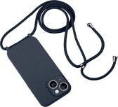 Mobigear Telefoonhoesje geschikt voor Apple iPhone 15 Siliconen | Mobigear Lanyard Hoesje met koord - Donkerblauw