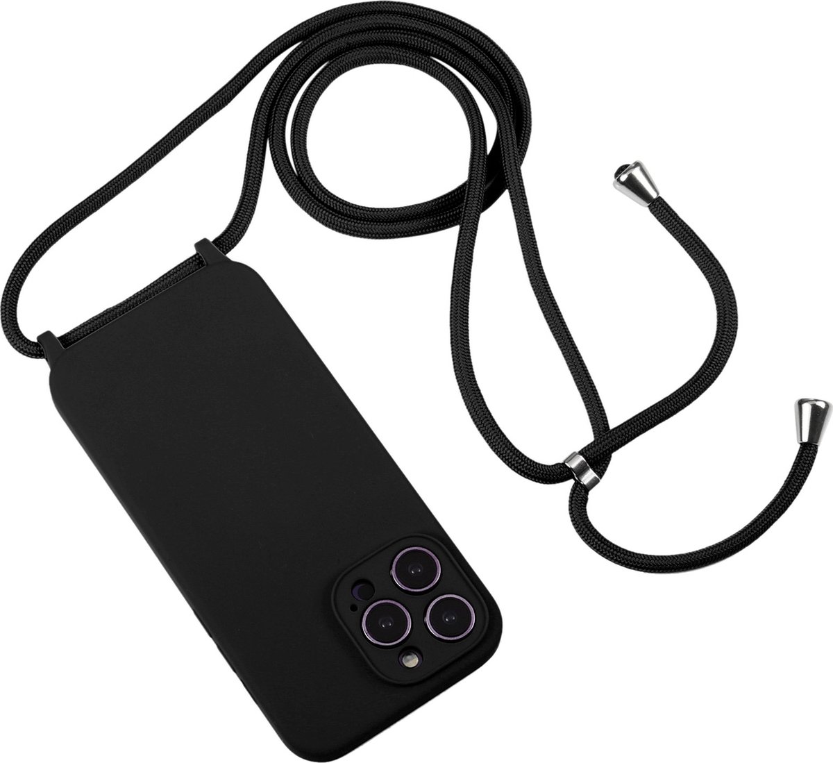 Mobigear Telefoonhoesje geschikt voor Apple iPhone 15 Pro Max Siliconen | Mobigear Lanyard Hoesje met koord - Zwart