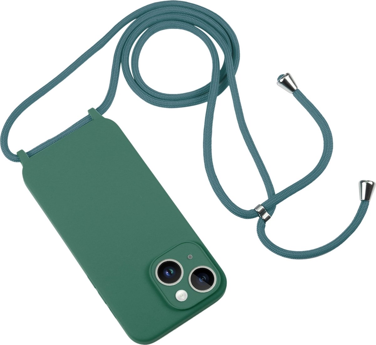 Mobigear Telefoonhoesje geschikt voor Apple iPhone 15 Plus Siliconen | Mobigear Lanyard Hoesje met koord - Groen