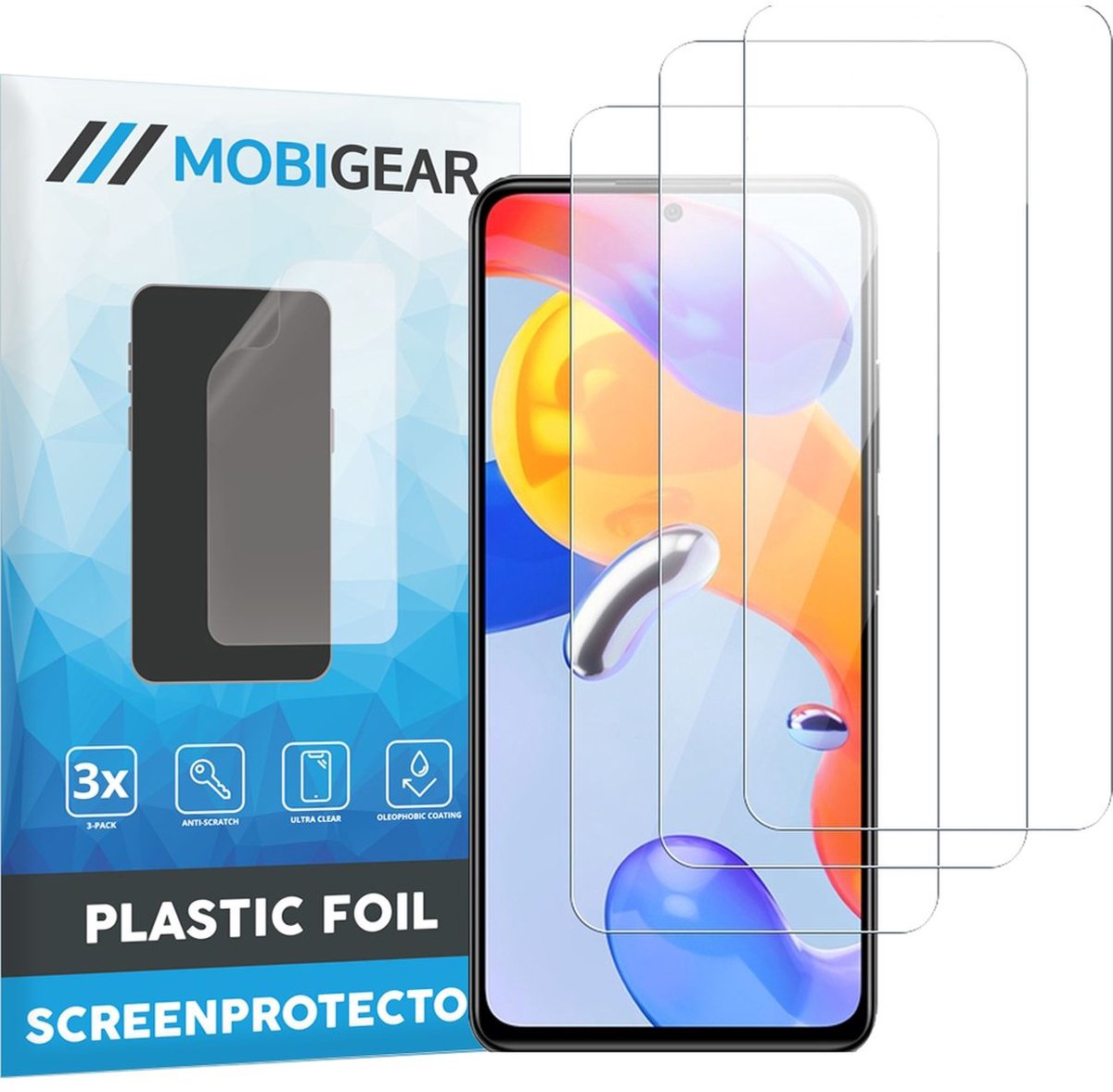 Mobigear Screenprotector geschikt voor Xiaomi Redmi Note 11 5G | Mobigear Screenprotector Folie - Case Friendly (3-Pack)