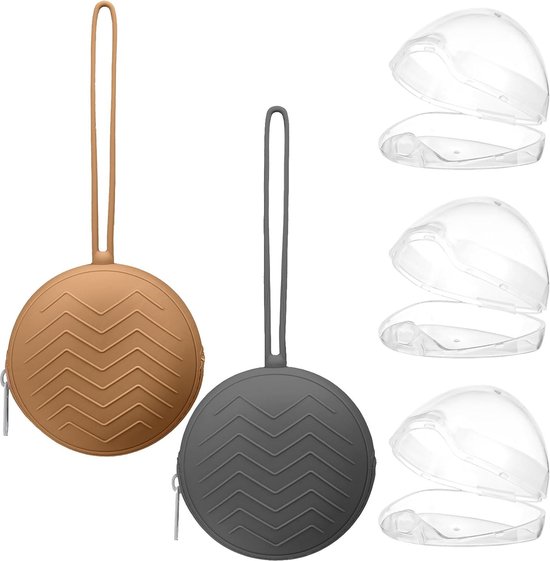 5 boîtes à tétines de voyage, 2 boîtes de rangement pour tétines en silicone et 3 boîtes à tétines en plastique transparent pour bébés, filles et garçons (marron + gris foncé)
