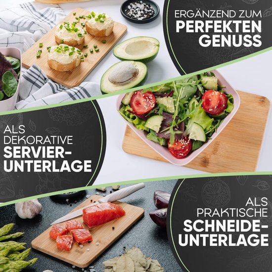 Deco haus Ontbijtplank Houten Set van 6 [0,8 cm DIK] - Kleine Houten Snijplank 23 x 17,5 cm - Plank Keuken Antibacteriële - Snackplank Plankenset Keuken - Lunchplank