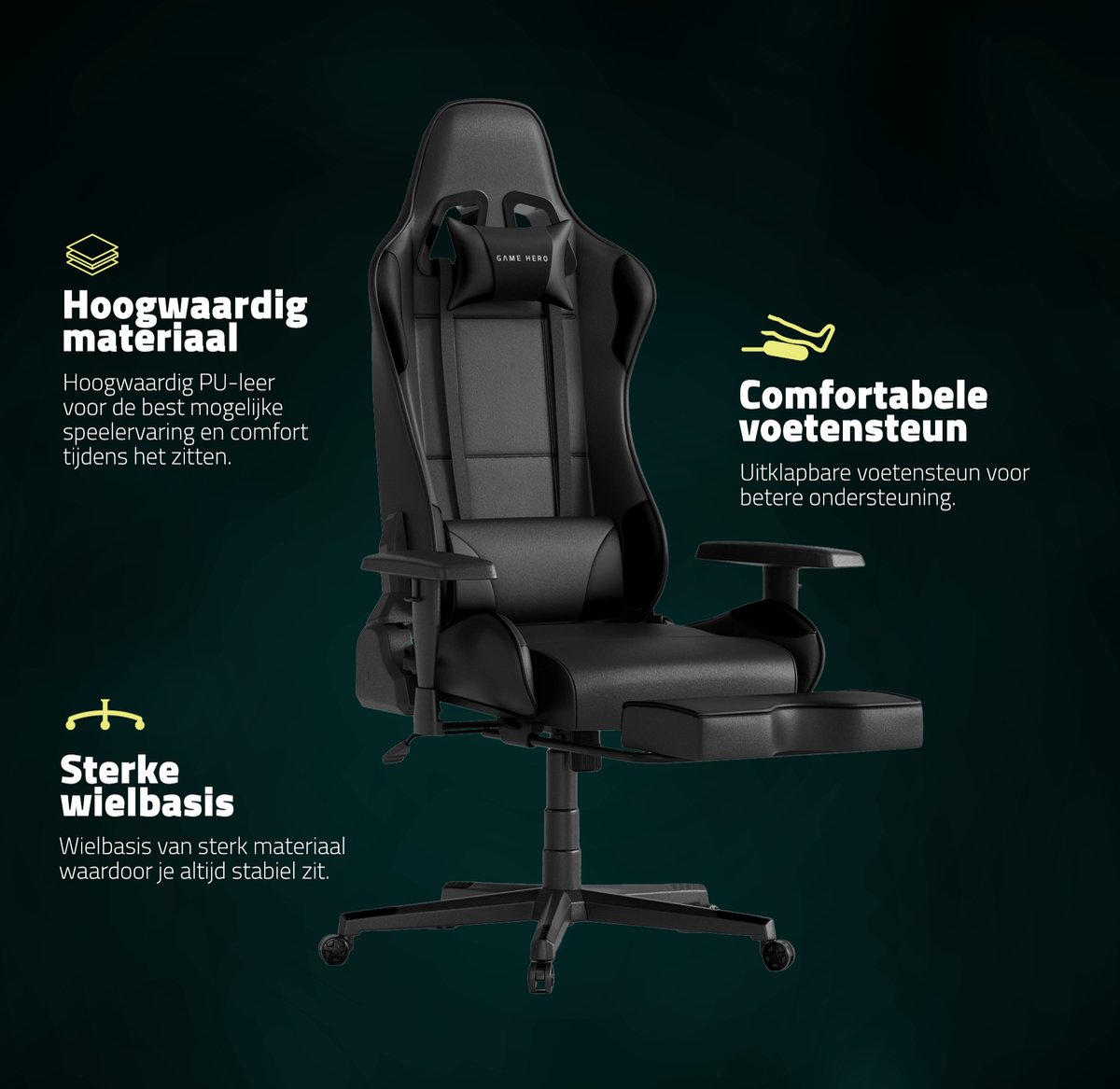 GAME HERO® Winner X1 Gaming Chair met Voetsteun - afbeelding 3