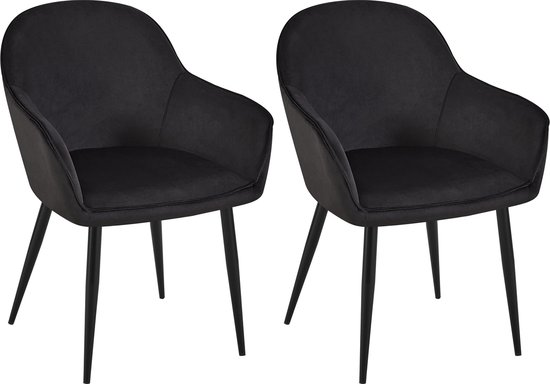 CLP Boise Set van 2 eetkamerstoelen - Met armleuning - Metalen frame - Velvet - Fluweel - zwart