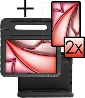 Hoesje Geschikt voor iPad Air 2024 (11 inch) Hoesje Kinderhoes Shockproof Hoes Kids Case Met 2x Screenprotector - Zwart