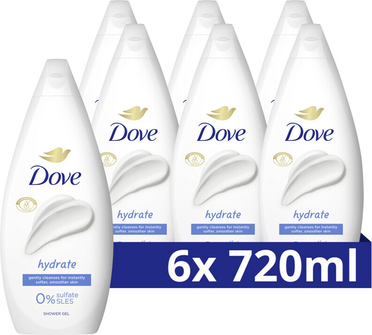Dove Essential Care Verzorgende Douchegel Hydrate voor dagelijkse milde reiniging 6 x 720 ml