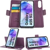 Geschikt voor Samsung Galaxy A55 - Book Case Hoesje - Uitneembaar Hoesje - Magnetische Sluiting - Portemonnee Paars