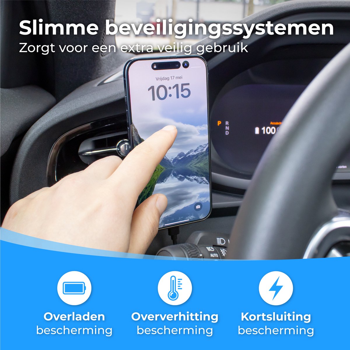Nuvance Telefoonhouders Auto - Geschikt voor MagSafe - Telefoonhouder inclusief USB-C kabel - Draadloze Oplader - Gsm Houder Auto – foto 6