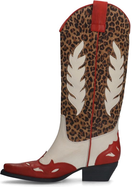 Sacha - Dames - Leopard cowboylaarzen met rode details