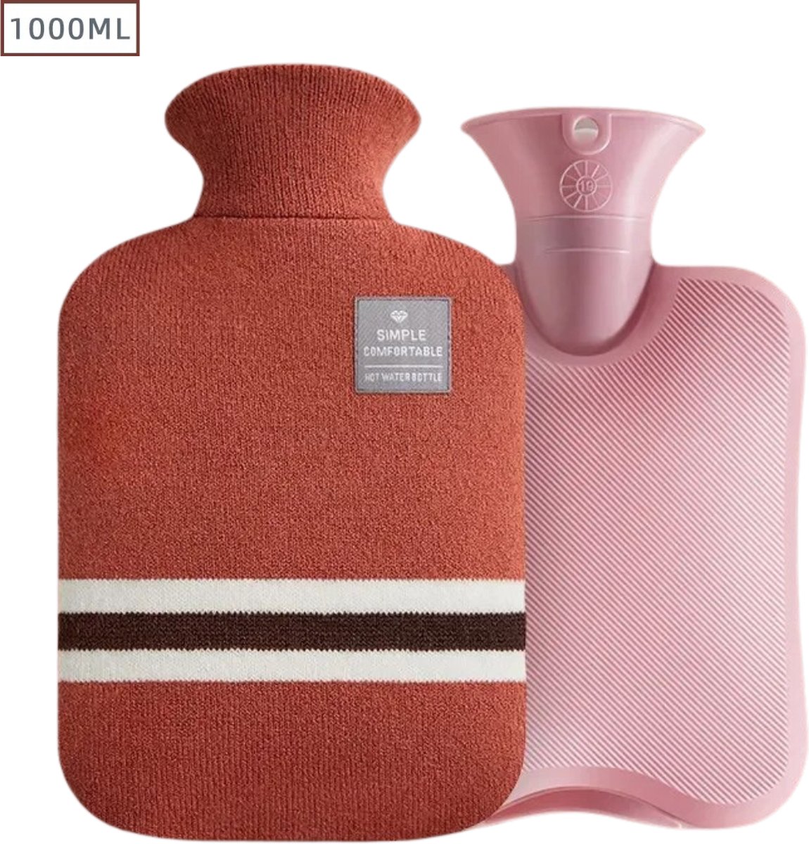 Goedkoopste Actania Warmtekruik - Warmwaterzak Met Hoes - Warmwaterkruik - Warmtekussen - Knuffel Kruik - Bag - Oranje 2000ml