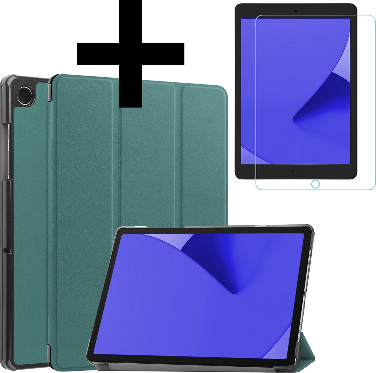 Hoes - Geschikt voor Apple iPad 8 (2020) - 10.2 inch - 8e Generatie - Met Screenprotector - Trifold Bookcase - Hard Cover Case - Met Uitsparing Geschikt voor Apple Pencil - Hardcover Book - Tablet Hoesje - Donkergroen