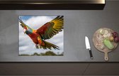 Inductieplaat Beschermer - Ara papegaai vliegt rond over bomen heen - 57x51 cm - 2 mm Dik - Inductie Beschermer - Bescherming Inductiekookplaat - Kookplaat Beschermer van Wit Vinyl