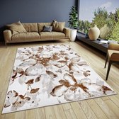 Flycarpets Shine Design vloerkleed - Gebloemd - Wit / Bruin - 57x90 cm