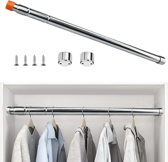 Kledingstang kast 57-100 cm metalen stang kledinghangerstang uittrekbare garderobestang ronde telescoopstang klemstang kledingkast spanstang roestvrij staal nisstang voor garderobe