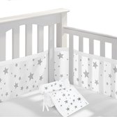 Babybedomranding, 2 stuks ademende babybedomranding, nestje voor kinderbedden, wieg surround voor peuters, babybed, ademend mesh, botsingsbescherming, wit met sterren