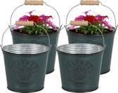 Sunnydays Emmer/plantenpot/bloempot - 4x - zink - petrolblauw - D23 x H22 cm