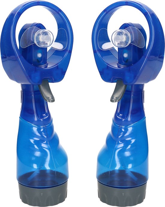 2x Waterspray Ventilator Blauw 27 cm – Handventilator met Waterverstuiver voor Koele Zomerdagen