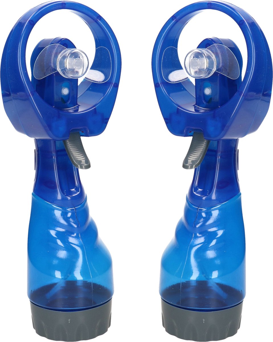 Gerimport waterspray ventilator - 2x stuks -blauw - 27 cm - voor verkoeling in de zomer