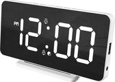 Caliber Wekker - Digitale Wekker - Slimline - Twee alarmen - Groot Dimbaar Wit LED Display - USB Oplader - Wit (HCG025)