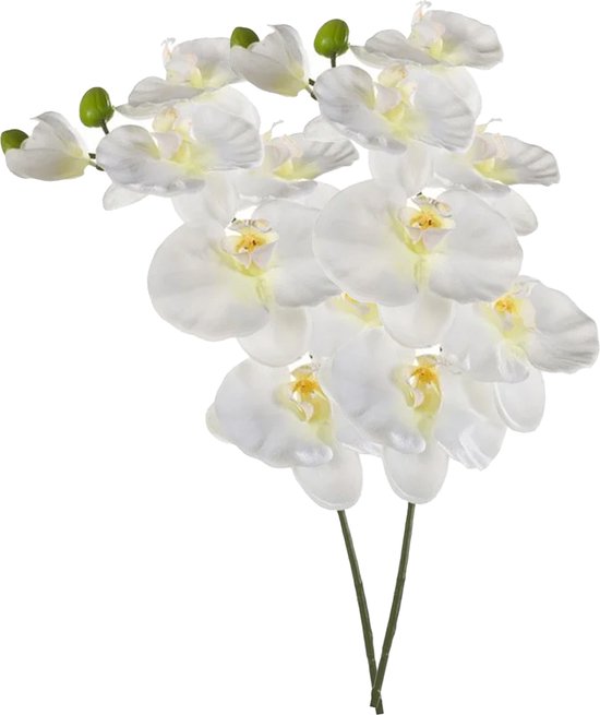 Emerald Kunstbloem Orchidee - 2x - 80 cm - wit - losse tak - kunst zijdebloem - Phalaenopsis