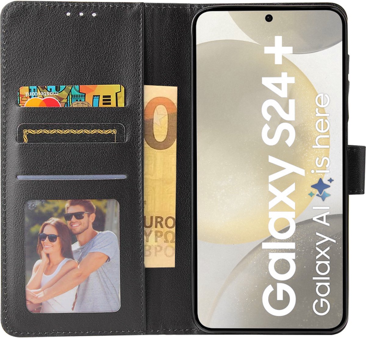 BookCase Hoesje Geschikt Voor Samsung S24+ (S24 Plus) - Wallet Case - Hoesje Met Pasjeshouder - Zwart