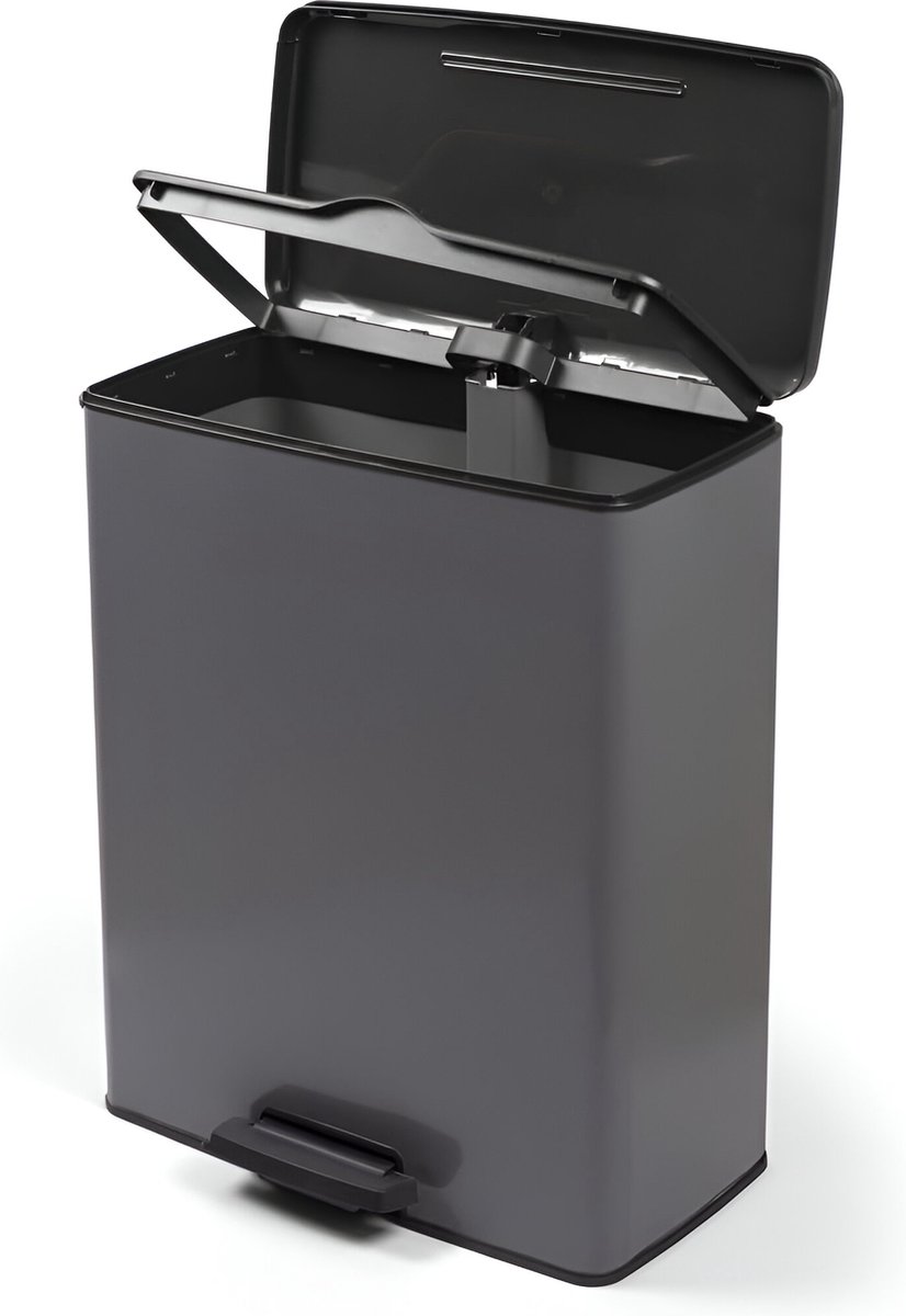 Afvalemmer Deco rechthoekig, 55 l, antracietgrijs, voor keuken, wasruimte, garage, 486 x 284 x 615 mm, PP 100% gerecycled