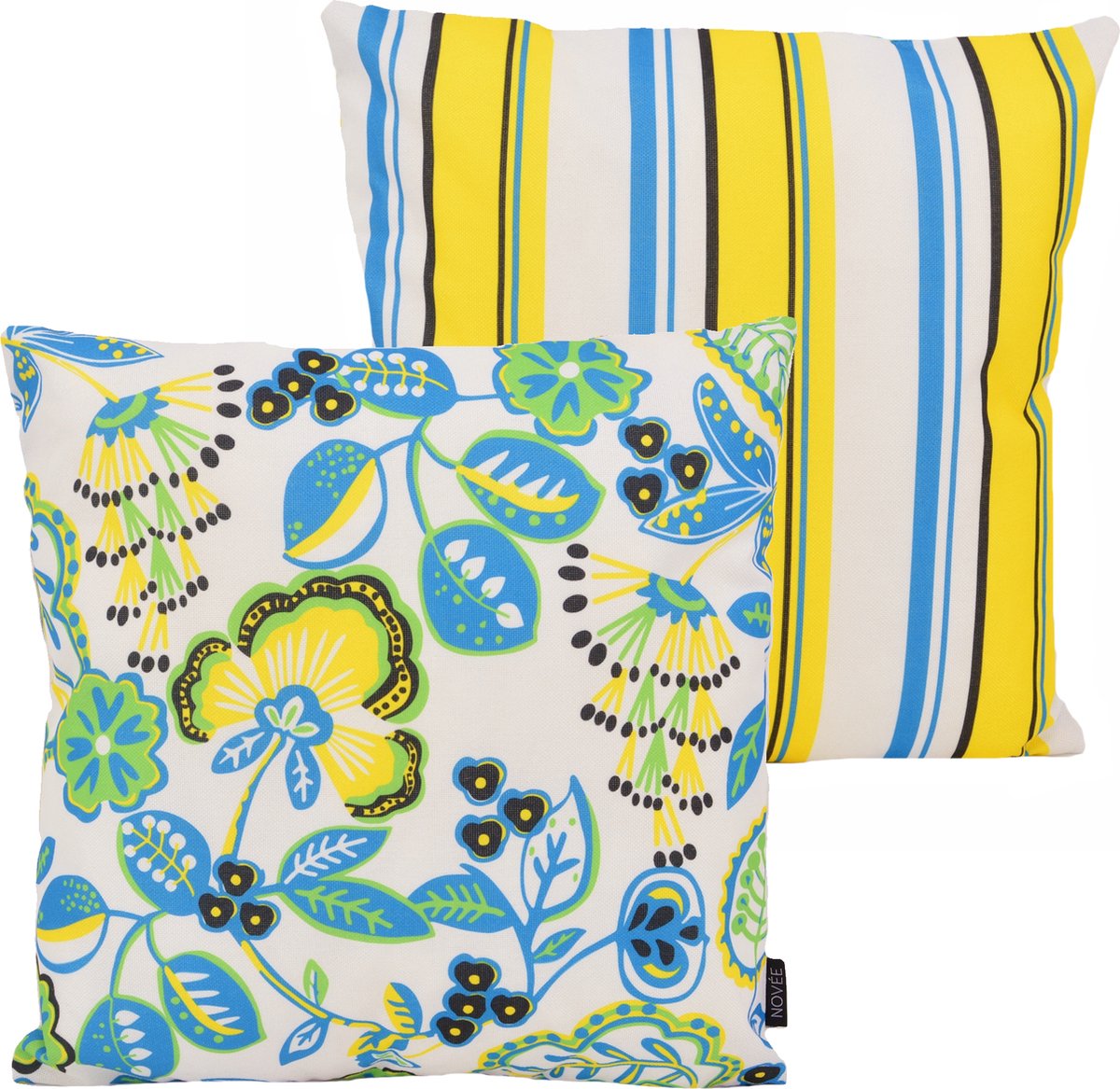 NOVÉE Sierkussen Flower Stripe Geel Outdoor Buiten Collectie 45 x 45 cm Katoen