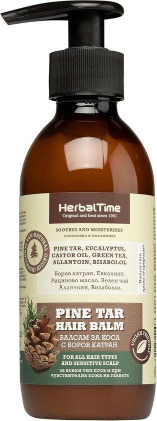 Herbal Time Dennenhars Haarbalsem - Effectief tegen Psoriasis, Eczeem, Roos, Jeuk, Gevoelige Hoofdhuid - Verlicht Intens - 240ml
