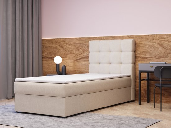 InspireME - Boxspring Bed 05 - Luxe en Comfort - Inclusief Topmatras - Verkrijgbaar in Meerdere Maten - Boxspringbed 05 (Beige - Hugo 01, 90x200 cm)