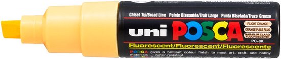 Krijtstift – Chalkmarker – Universele Marker – Uni Posca Marker – Fluoriserend Licht Oranje – PC-8K – 8mm – Beitelpunt – Large – 1 stuk