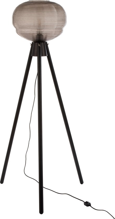 J-Line lamp Staand Teri Tripod - glas/hout - grijs/zwart
