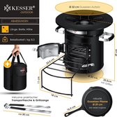 Rocket stove - grillpan van gietijzer met draagtas - BBQ - kooktoestel voor camping, campinggrill, roestvrij staal (zwart)
