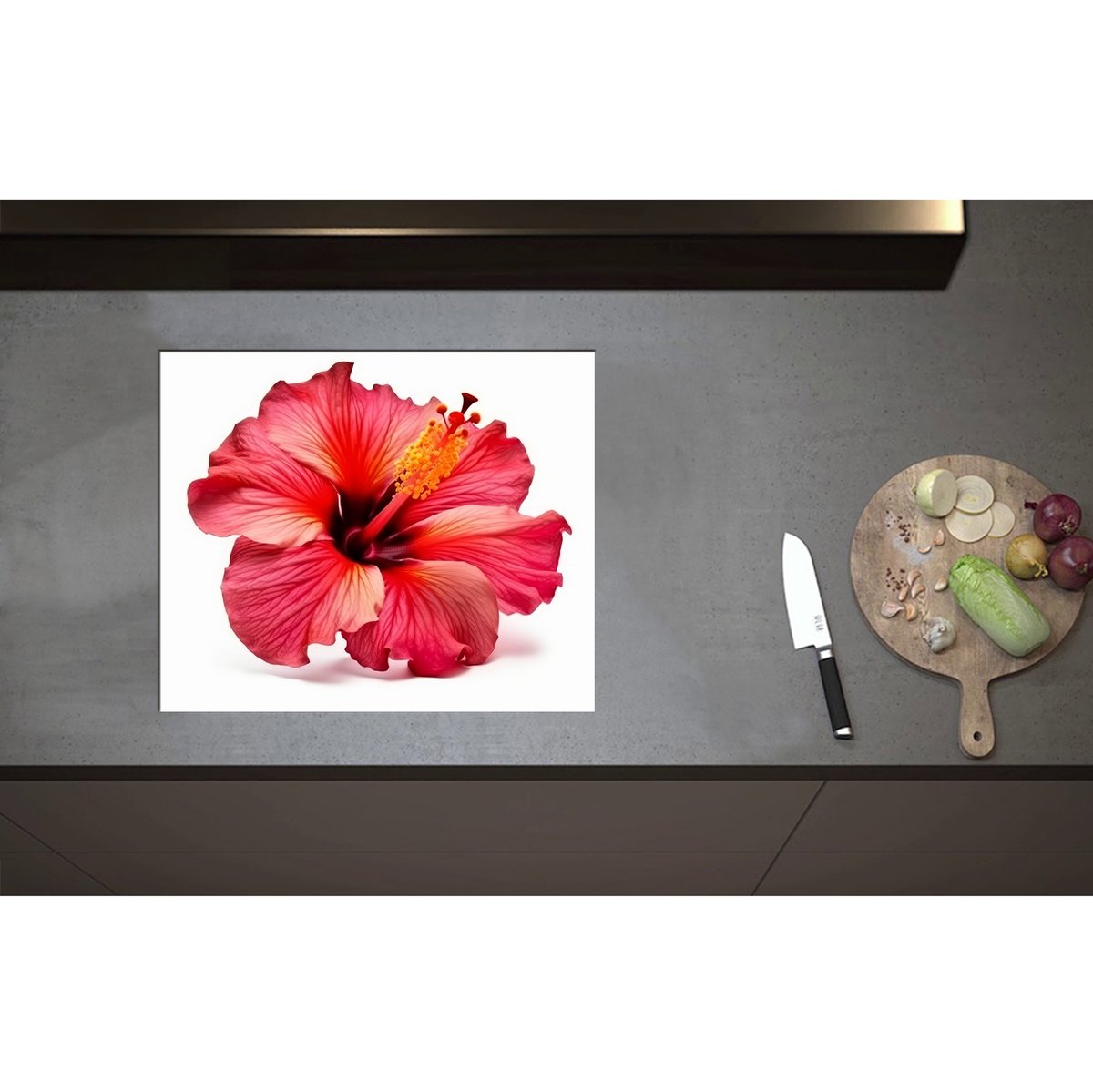 Inductieplaat Beschermer - Bloeiende Pastelroze Pioenroos Bloem op Pastelroze Achtergrond - 60x50 cm - 2 mm Dik - Inductie Beschermer - Bescherming Inductiekookplaat - Kookplaat Beschermer van Zwart Vinyl