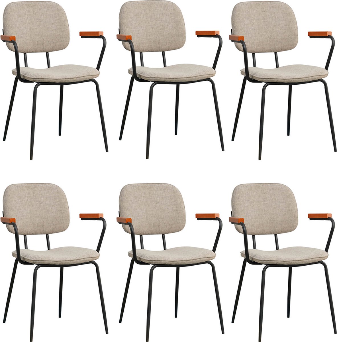 Bronx71® Scandinavische eetkamerstoel Oskar taupe gerecyclede stof - Eetkamerstoelen set van 6 - stoel