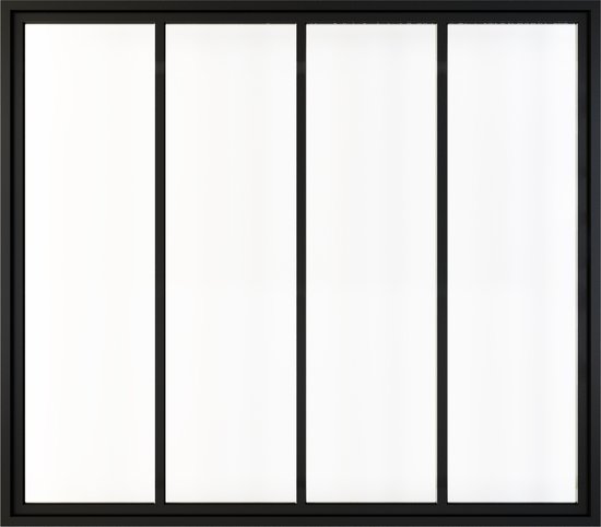 Fenêtre intérieure entièrement vitrée - H 108 x L 123 - 4 fenêtres transparentes - noir mat - prête à poser
