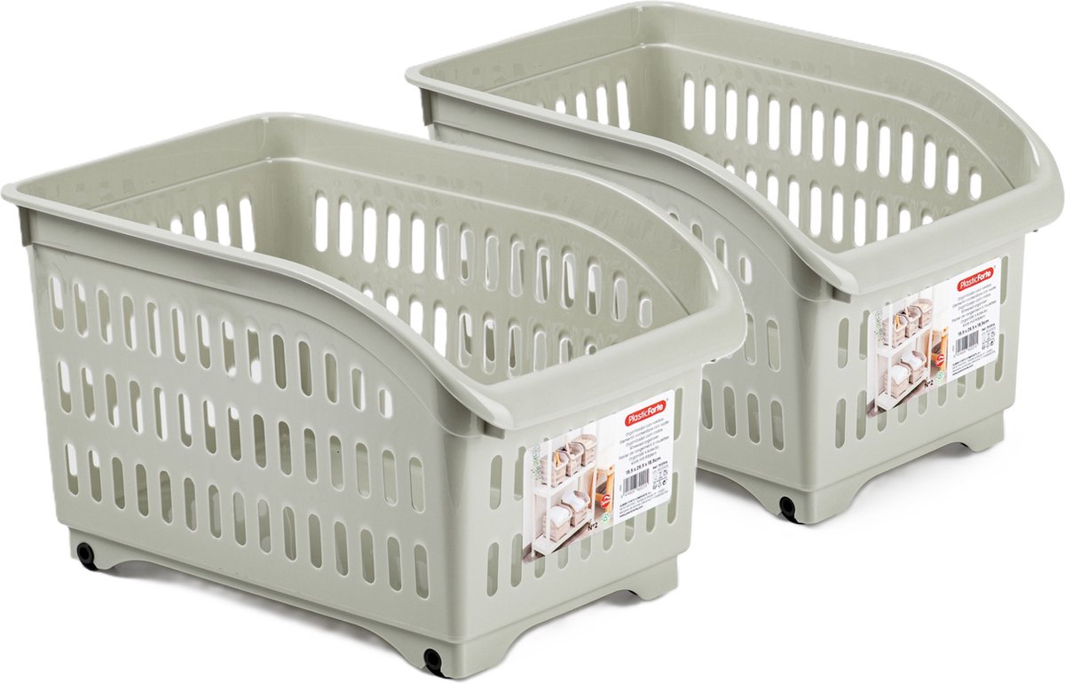 Plasticforte opberg Trolley Container - 2x - beige - L30 x B18 x H19 cm - kunststof