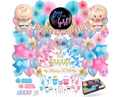 Fissaly 130 Stuks Gender Reveal Baby Shower Ballonnen Decoratie Feestpakket – Geslachtsbepaling & Babyshower