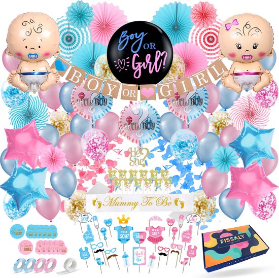 Fissaly 130 Stuks Gender Reveal Baby Shower Ballonnen Decoratie Feestpakket – Geslachtsbepaling & Babyshower