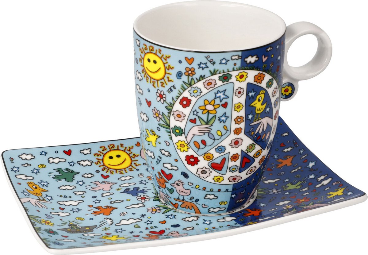 Goebel - James Rizzi | Kop en schotel Give Peace a Chance | Porselein - 19cm - 400ml