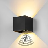 XEOD LED Wandlamp Met Bewegingssensor – Sensor Buitenlamp Binnen Lamp – Waterbestendig – 2700 K – Vierkant – Zwart