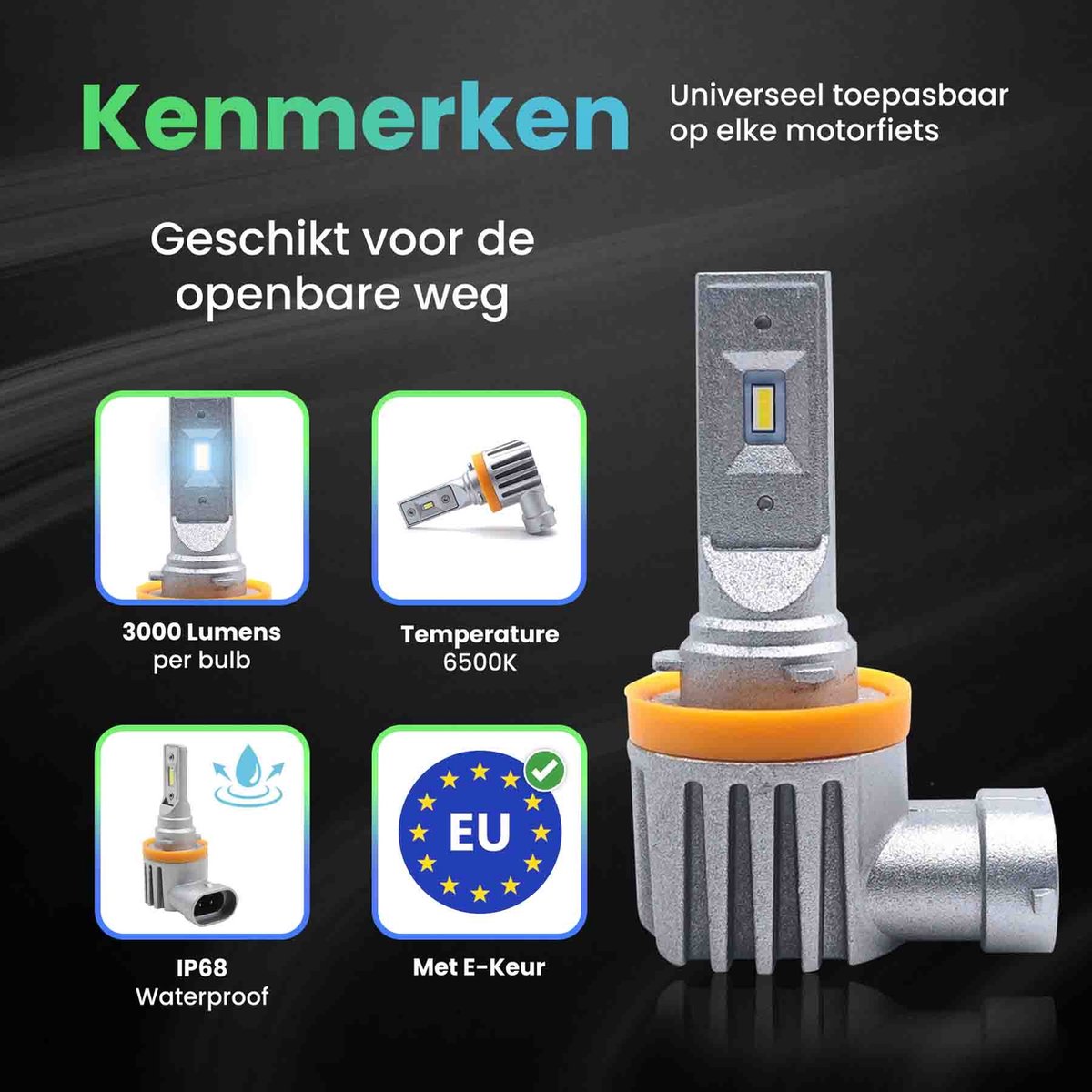 XEOD H8 / H9 / H11 Perfect Fit LED lampen met E-Keur – Auto Verlichting Lamp – Dimlicht, Grootlicht of Mistlicht - 2 stuks – 12V – foto 3