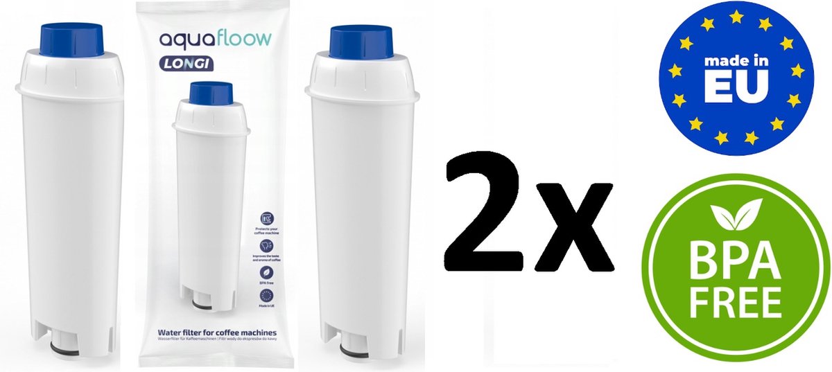 2 x Aqua_Floow filter vervanging voor Delonghi Dinamica Magnifica koffiemachine - vervanging Dinamica Plus, Dinamica, Magnifica S, PimaDonna Class, PrimaDonna Elite, PrimaDonna Exclusive, PrimaDonna S Evo, Autentica, Eletta, Capuccino Smart