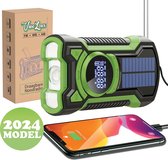 ViveLux® Noodradio - Powerbank 5000 mAh - Solar Opwindbaar - Noodpakket - SOS Alarm - USB-C Kabel - Zaklamp - Bluetooth - Groen