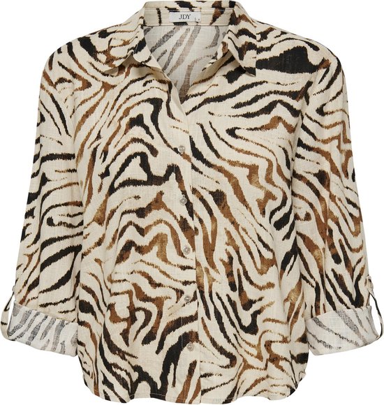 Jacqueline de Yong Blouse Jdynaja 7/8 Linen Button Down Shirt 15326897 Sandshell/animal Dames Maat - L
