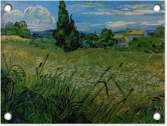 Tuin decoratie Groen korenveld met cipressen - Vincent van Gogh - 40x30 cm - Tuindoek - Buitenposter
