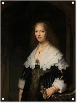 Tuinschilderij Portret van Maria Trip - Rembrandt van Rijn - 60x80 cm - Tuinposter - Tuindoek - Buitenposter