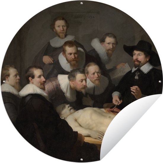 Tuincirkel De anatomische les van Dr. Nicolaes Tulp - Schilderij van Rembrandt van Rijn - 60x60 cm - Ronde Tuinposter - Buiten