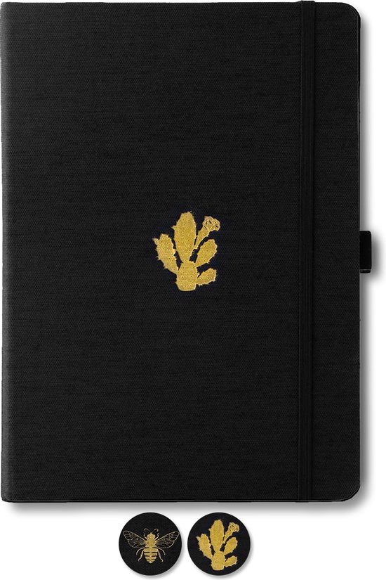 Dingbats* Pro B5 Notitieboek – Black Bee Stippen – Bullet Journal met 160gsm Inktvrij Papier – Schetsboek met Harde Kaft, Binnenvak, Elastische Sluiting en Bladwijzer