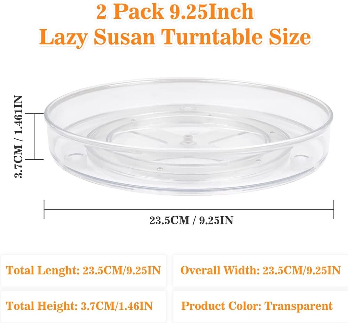 Lazy Susan 2 stuks draaiplateaus, organizer, 27 cm 23,5 cm draaiplateau voor koelkast, draaibaar kruidenrek, 360 graden draaibare organizer, draaiplateau voor zout, kruidenpotjes - diamanttextuur