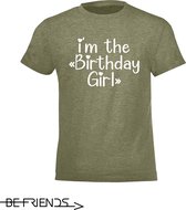 Be Friends T-Shirt - Birthday girl - Kinderen - Kaki - Maat 12 jaar